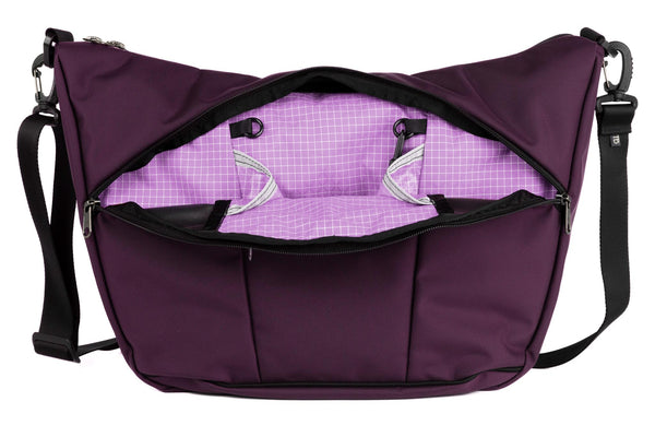 Parental Unit in Aubergine (dark purple) Ballistic with Wisteria (light purple with white grid) 200 Halcyon interior.